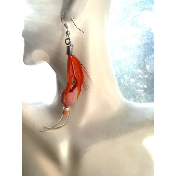 Seneca Feather Orange Fashion Earring - Picture 1 of 4
